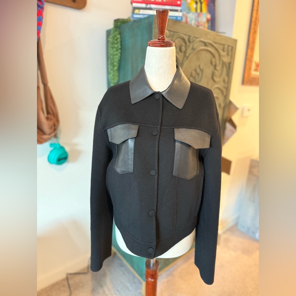 Theory Wool & Cashmere Leather Trim Jacket, Small, Like New